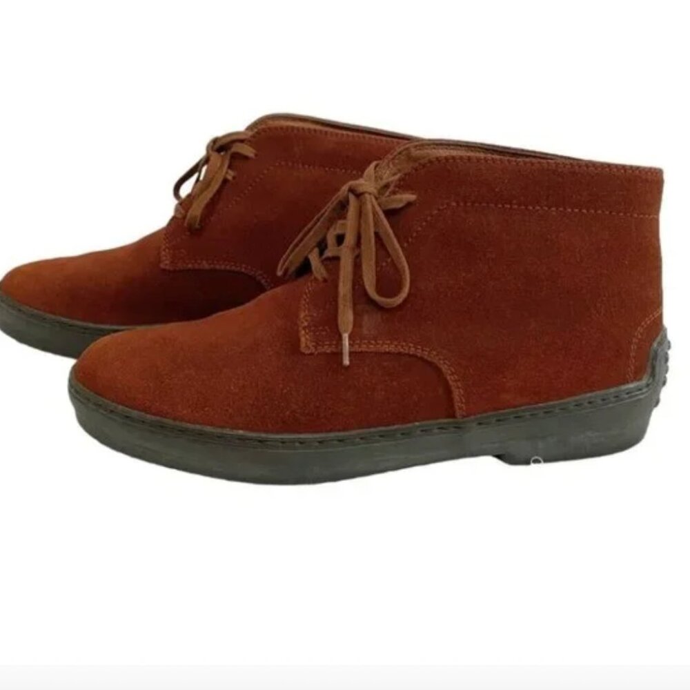 NWOT TOD'S RUST BROWN SUEDE LACE UP BOOTIES - 7,5